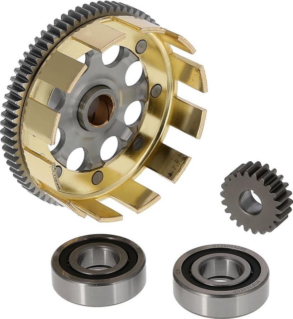 Set: Sport-Kupplungskorb + Antriebsritzel + Tuning Rollenlager, geradeverzahnt, 72/22 Zahn - Simson S51, S53, SR50, KR51/2 Schwalbe