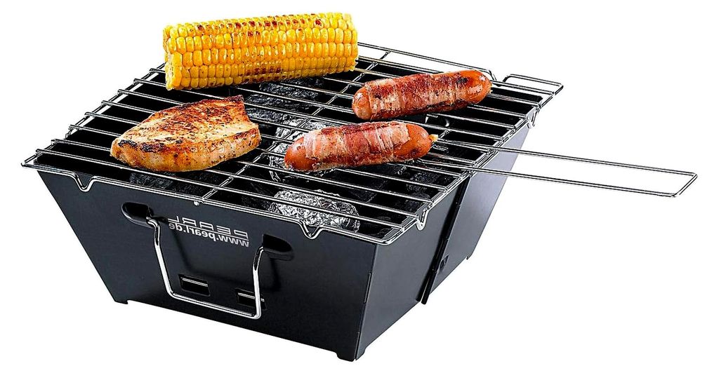 Faltgrill: Flach zusammenklappbarer Kohle-Grill mit Grillfläche von ca. 24,5 x 24 cm