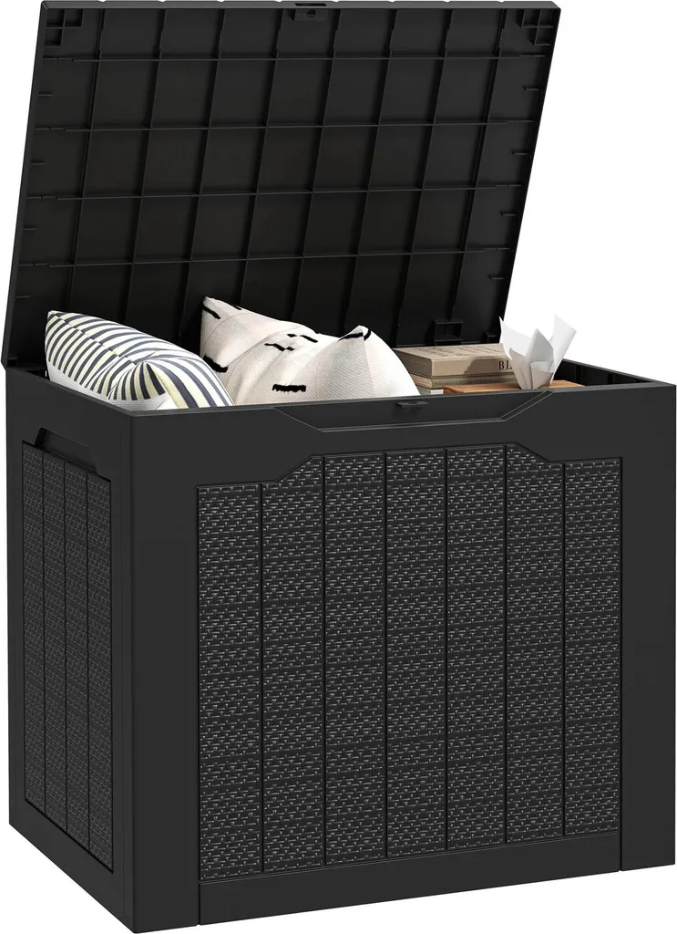 Boîte de rangement jardin extérieure 93L étanche noire avec poignées
