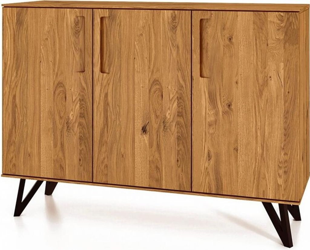 Kommode Rolo aus Wildeiche massiv 136x45x100 mit 3 Türen und Metallbeinen