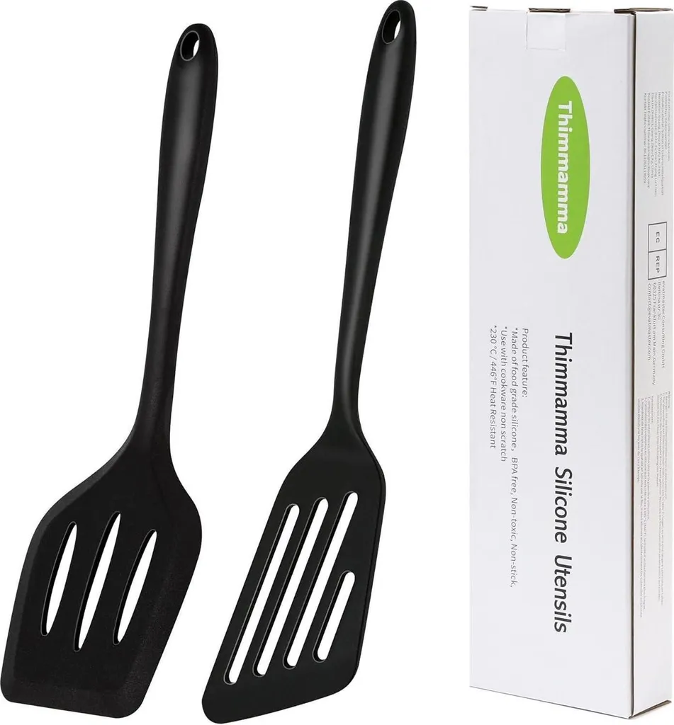 Set 2 Spatole in Silicone 34cm Nero Resistenti al Calore per Cucina