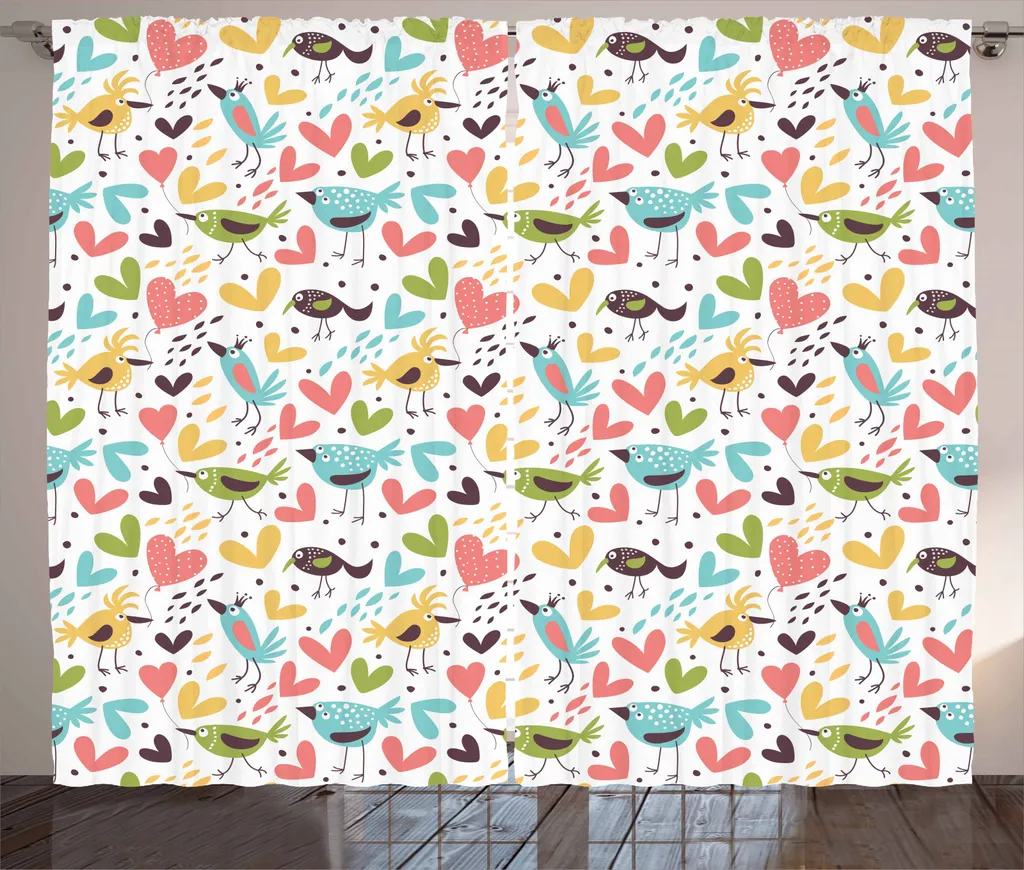 ABAKUHAUS Caricatura Tenda rustica, martin pescatore e passeri, soggiorno Tenda universale con passanti e ganci, 280 x 245 cm, multicolore