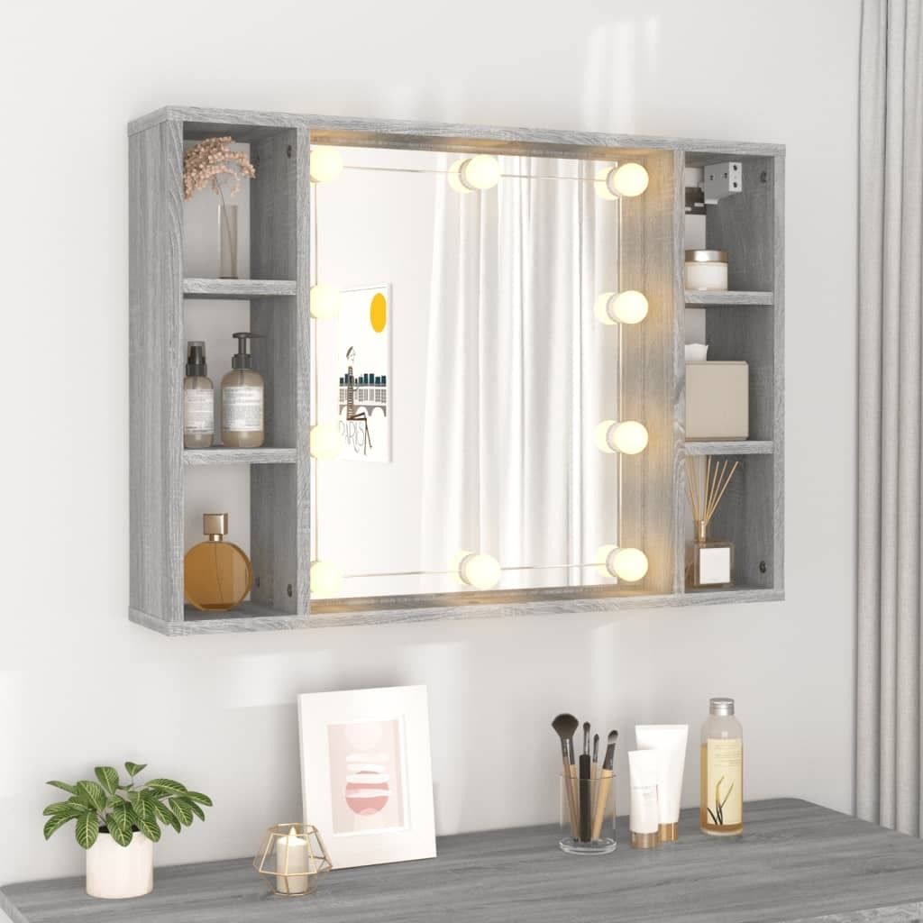 "2026 Promotion" Spiegelschrank mit LED Grau Sonoma 76x15x55 cm - - Nachtkonsole CC28647