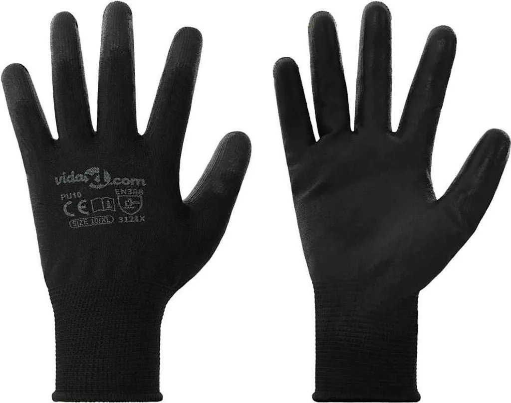 Kit 24 Guanti Protettivi Poliestere Neri XL | Taglia 10 Uso Industriale