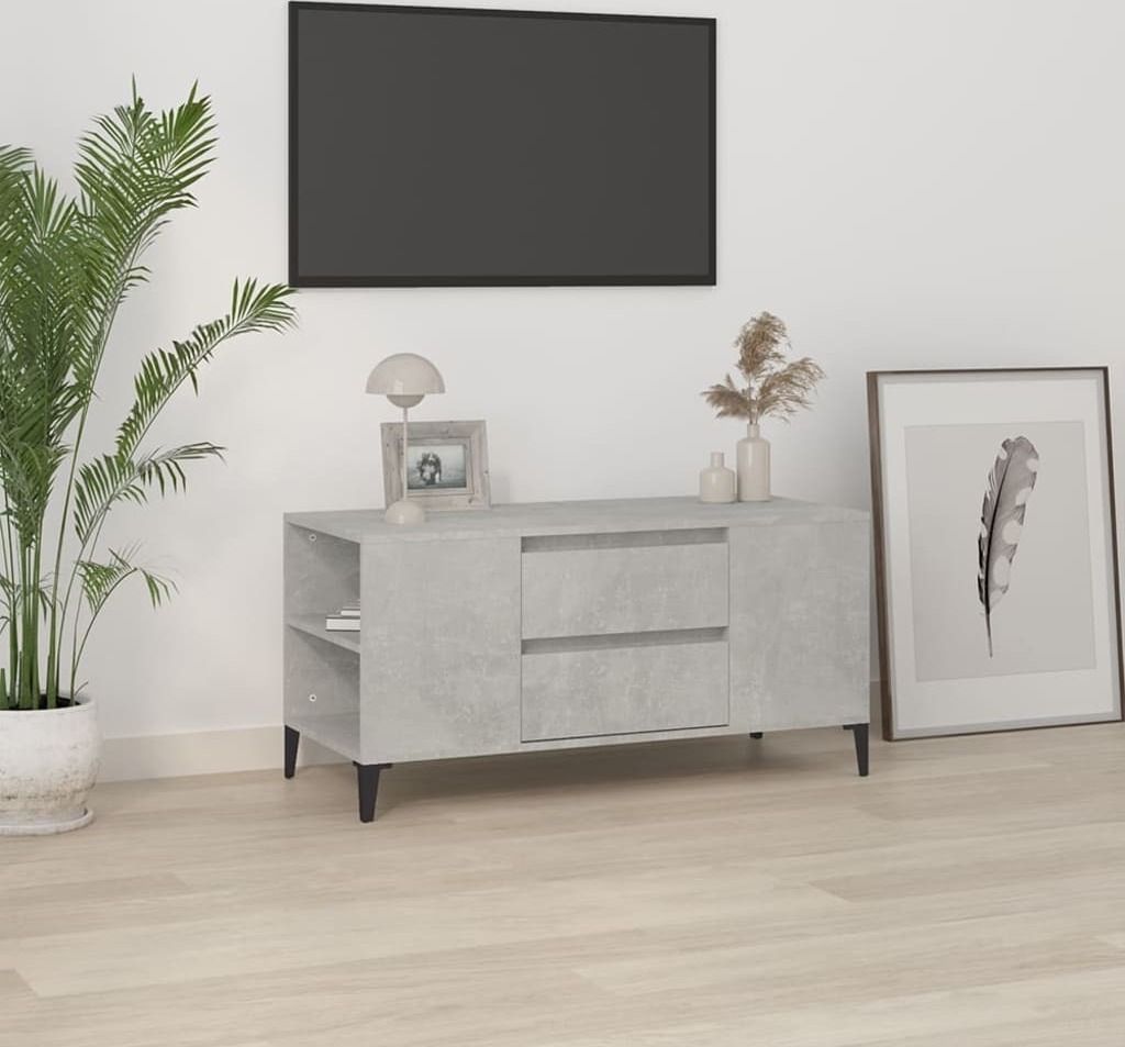 The Living Store TV-Schrank Betongrau 102x44,5x50 cm Holzwerkstoff