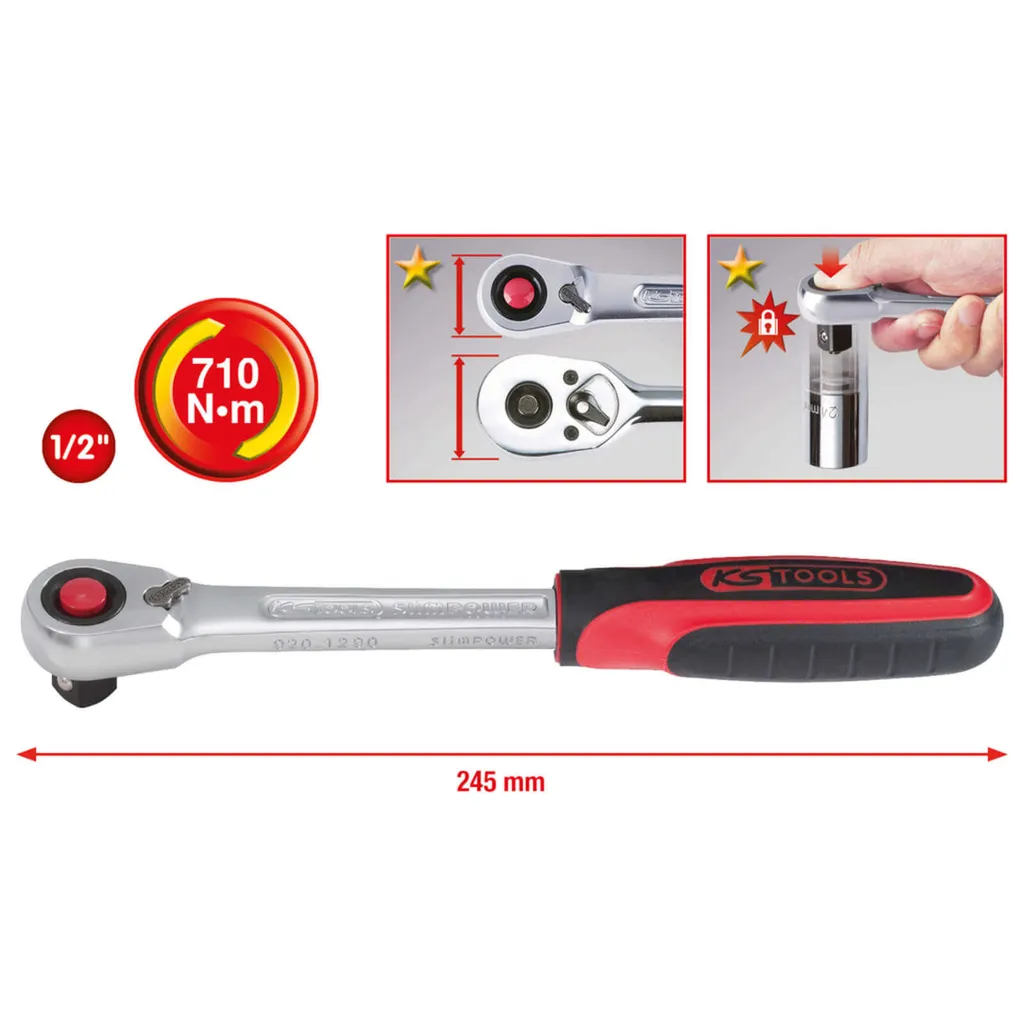 Cliquet réversible 1/2" SlimPOWER 72 dents idéal pour mécanique auto
