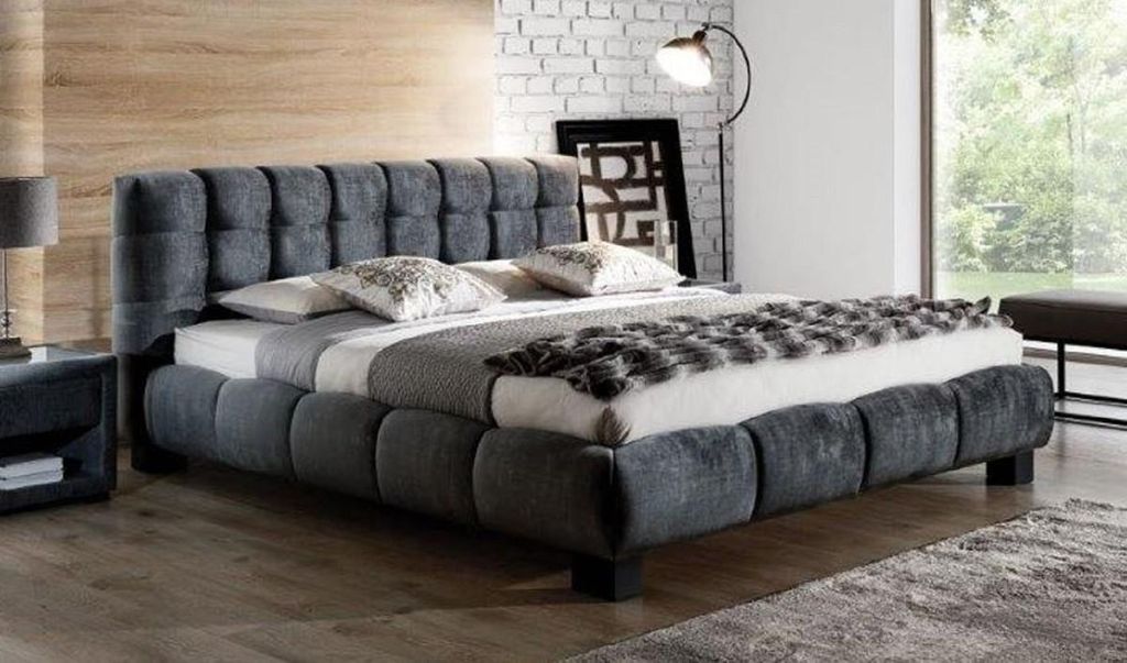 Casa Padrino Luxus Doppelbett Grau / Schwarz - Verschiedene Größen - Modernes Massivholz Bett mit Kopfteil - Luxus Schlafzimmer Möbel - Luxus Ko...