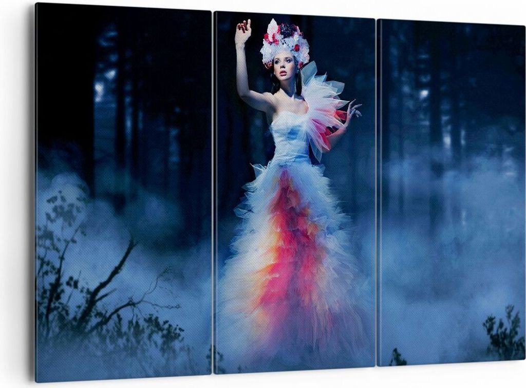 Bild auf Leinwand - Leinwandbild - Frau Geheimnis Nacht Wald - 165x110cm - Wand Bild - Wanddeko - Leinwanddruck - Bilder - Kunstdruck - Wanddekorat...