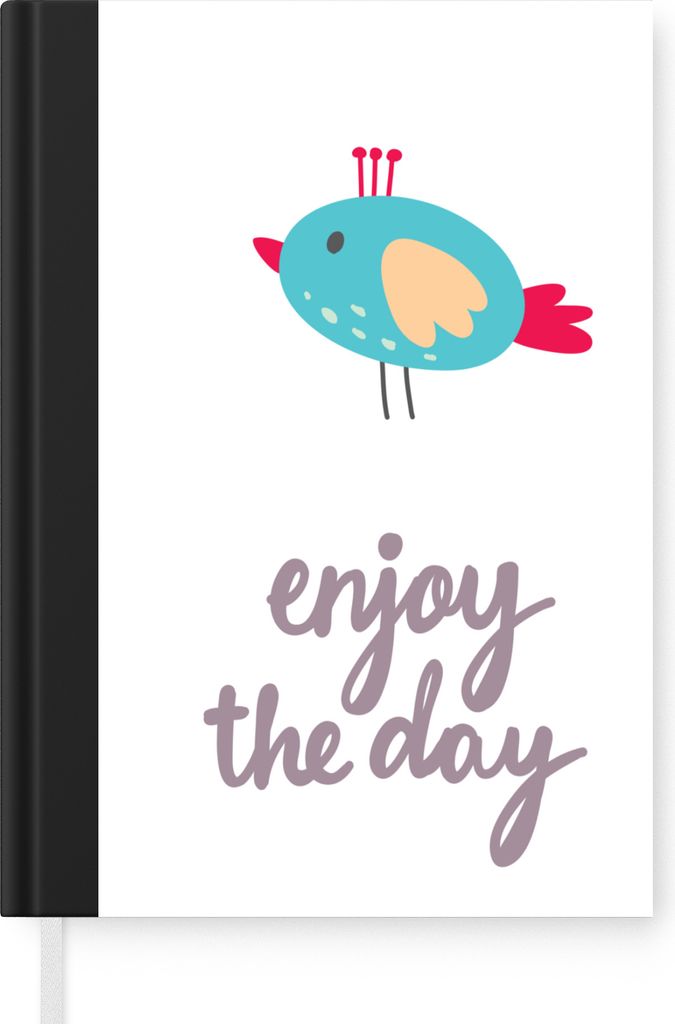 MuchoWow Notizbuch Tagebuch Haushaltsbuch Notebook A5 Illustration mit dem Zitat "Enjoy the day" und einem blauen Vogel - Notizblock - Notizheft ...