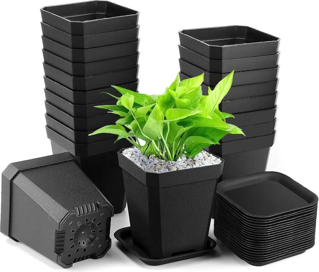Godets de semis carrés 7x7x8cm en lot de 20 avec bacs de drainage