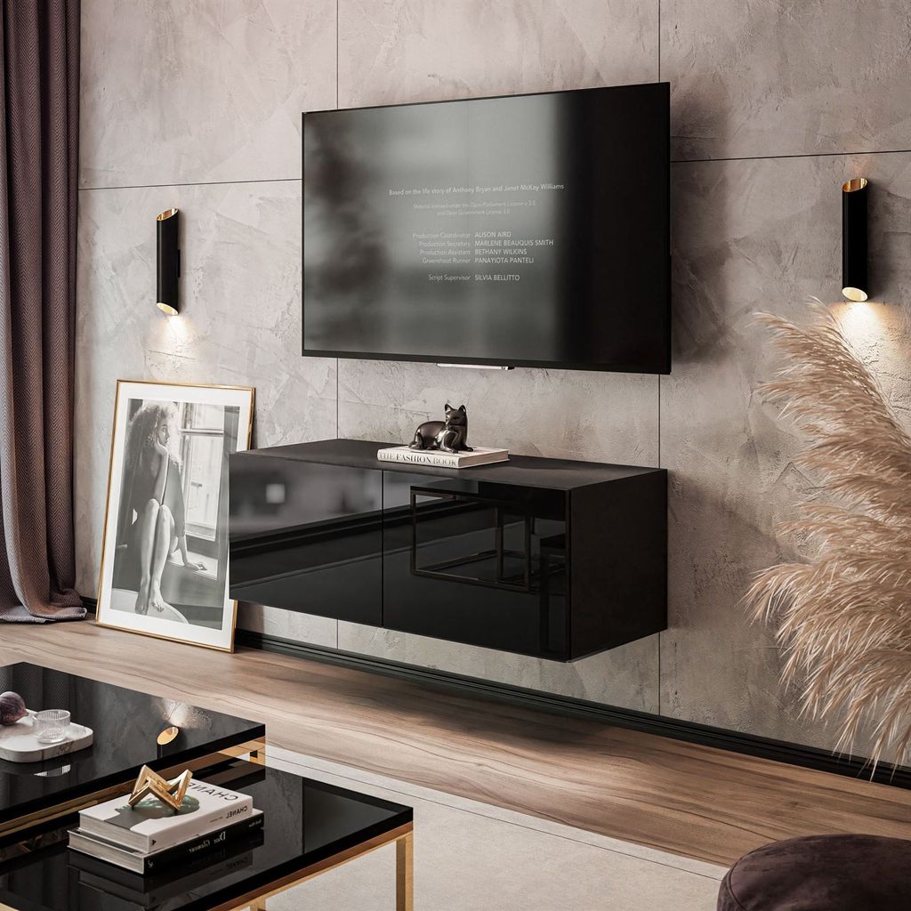 TV-Hängeschrank COLGANTE 100 schwarz Hochglanz mit LED Produktbild 