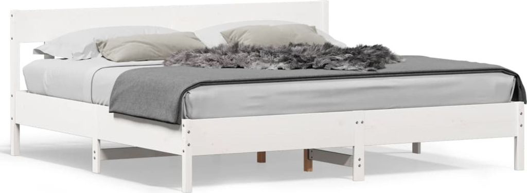 Massivholzbett mit Kopfteil Weiß 180x200 cm Kiefer 3216204
