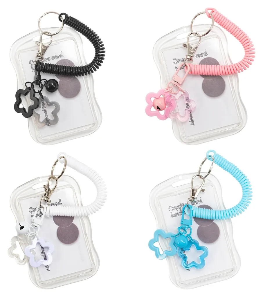 Porte-clés porte-carte photo K-Pop silicone 4 pièces avec cloche étoile