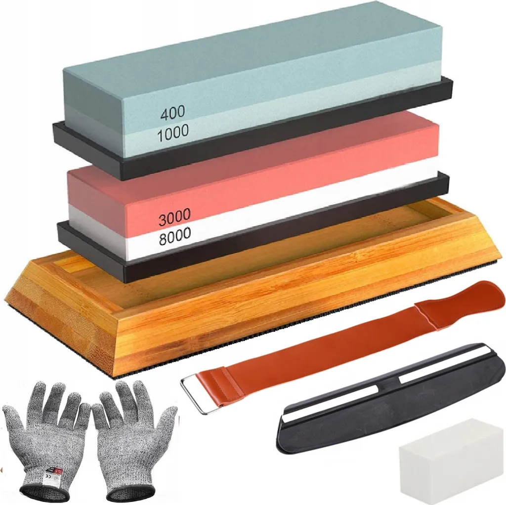 Set Affilatura Professionale Waterstone 4 Grane con Guanti Sicurezza