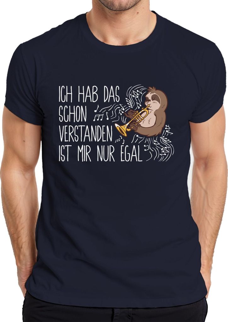 Ich hab das schon verstanden Faultier Trompete Musikfan Sarkasmus Herren T-Shirt, Navy, L