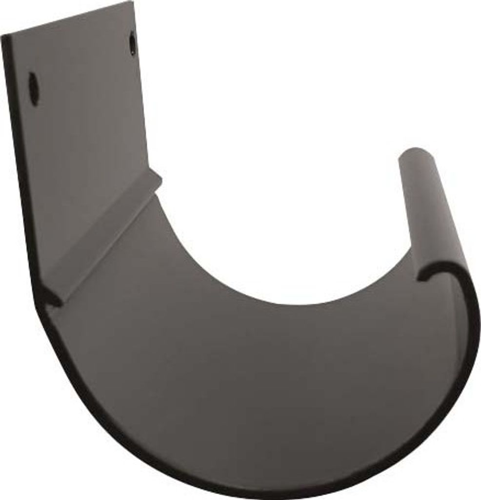 A dark gray gutter connector is shown against a white background.