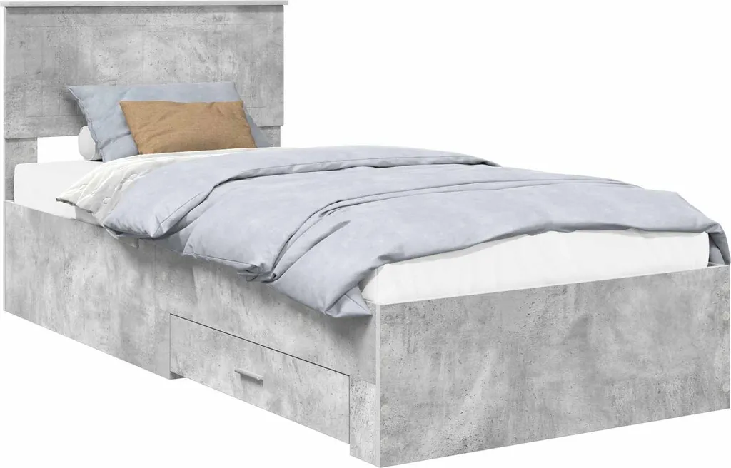 Lit 1 place 90x190 cm gris béton idéal pour chambre d'enfant ou petit studio