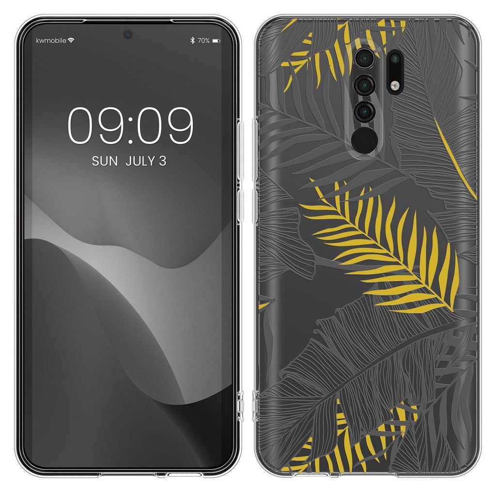 kwmobile Case kompatibel mit Xiaomi Redmi 9 - Hülle Silikon transparent Dschungel Gelb Grau Transparent