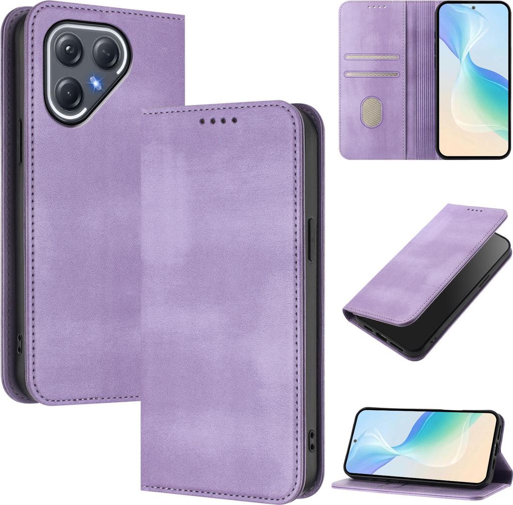 Handyhülle für Tecno Pova 7 Pro, Vintage Leder RFID Schutz Kartenfach Standfunktion Magnetische Klapphülle Violett