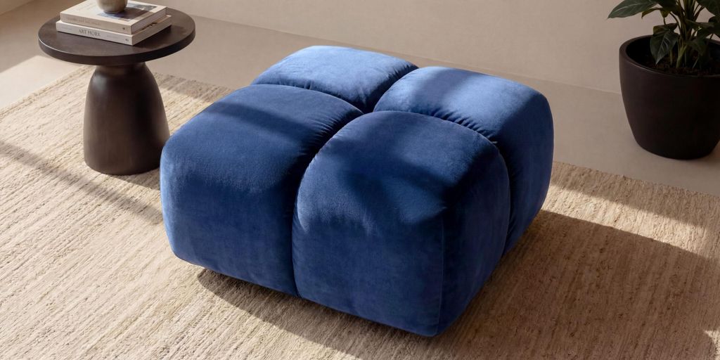 Kaiser Möbel Hocker, Pouf, Veloursstoff Bluvel, Tintenblau, Averro