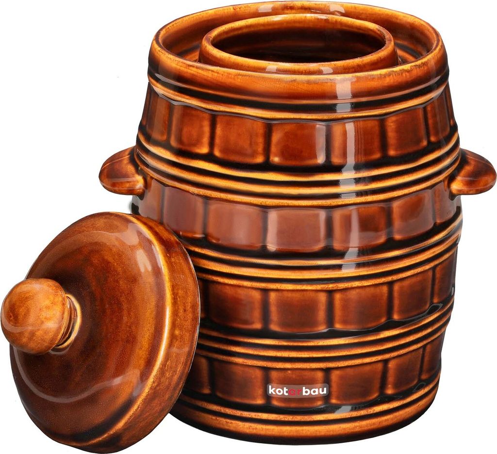 KOTARBAU Gärtopf Steinguttopf Sauerkrauttopf Gurkentopf mit Deckel 3,2L