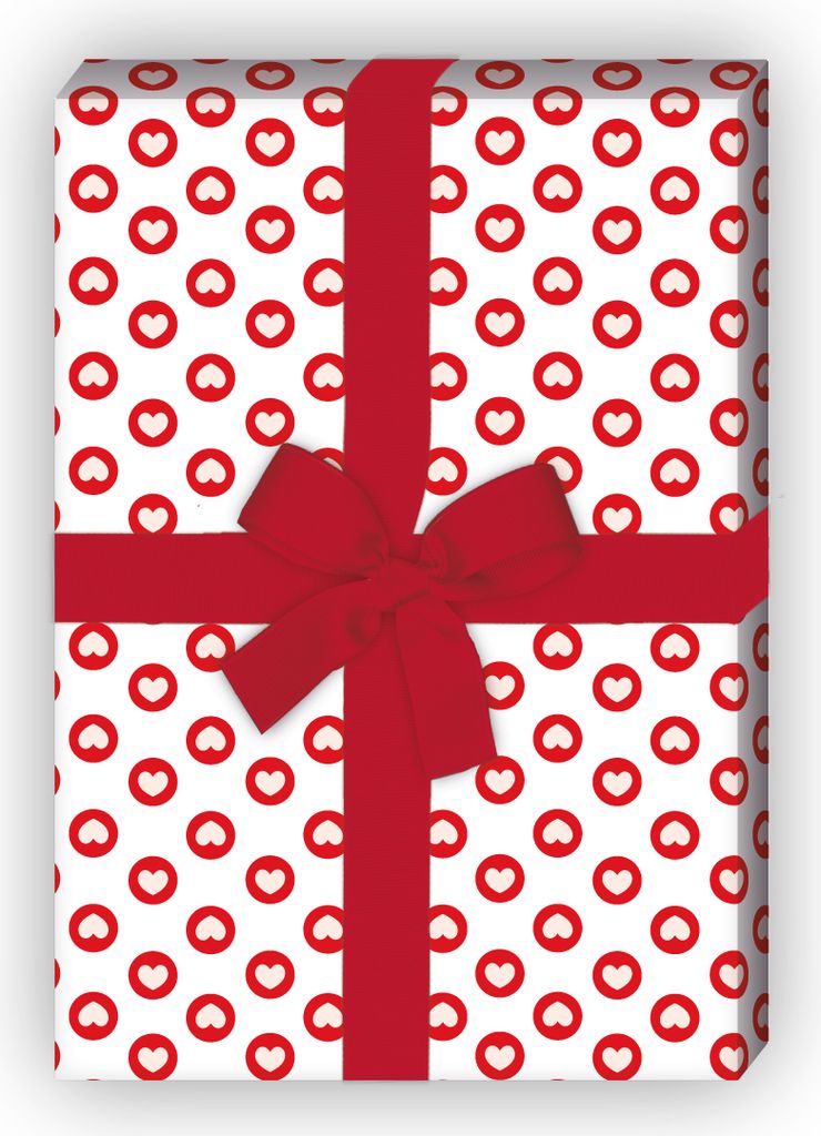 Liebes Geschenkpapier mit Herzen in weiß - G6400, 32 x 48cm
