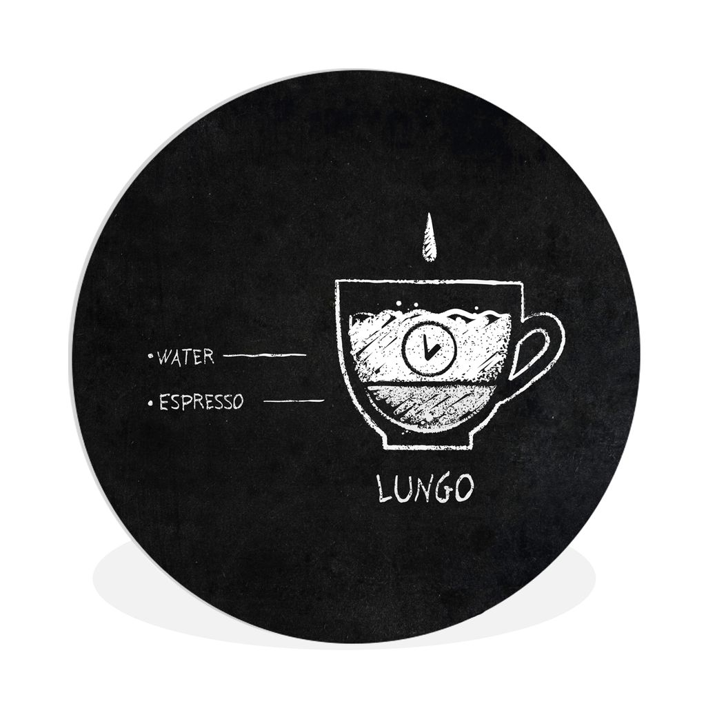 MuchoWow Rundes Wandbild - Runde Bilder Kaffee - Zitate - Lungo - Text - Vintage Ø 90 cm Kreis Wanddekoration Kunststoff - Wandkreis - Wandschmu...