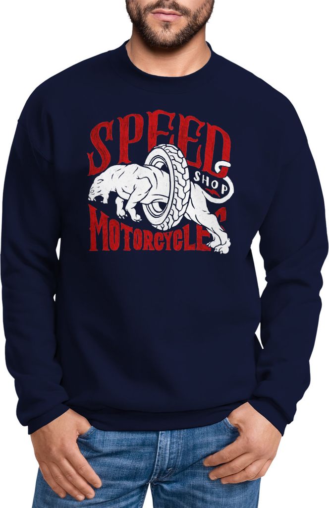 Herren Sweatshirt Motorrad Biker Vintage Retro Rundhals-Pullover Neverless navy XS