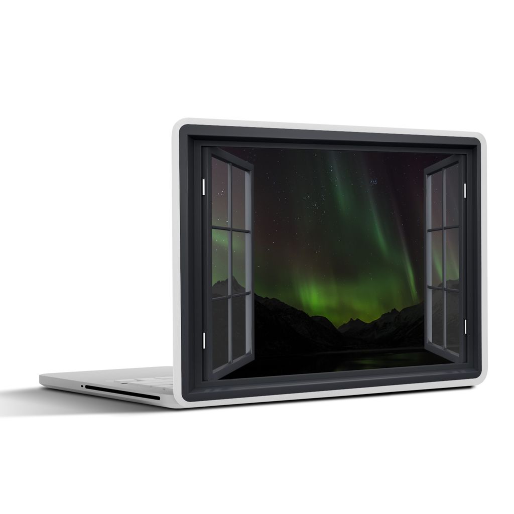 MuchoWow Laptop Aufkleber Sticker Cover Durchsichtig - Nordlichter - Grün 31x22.5 cm - Laptop-Deko
