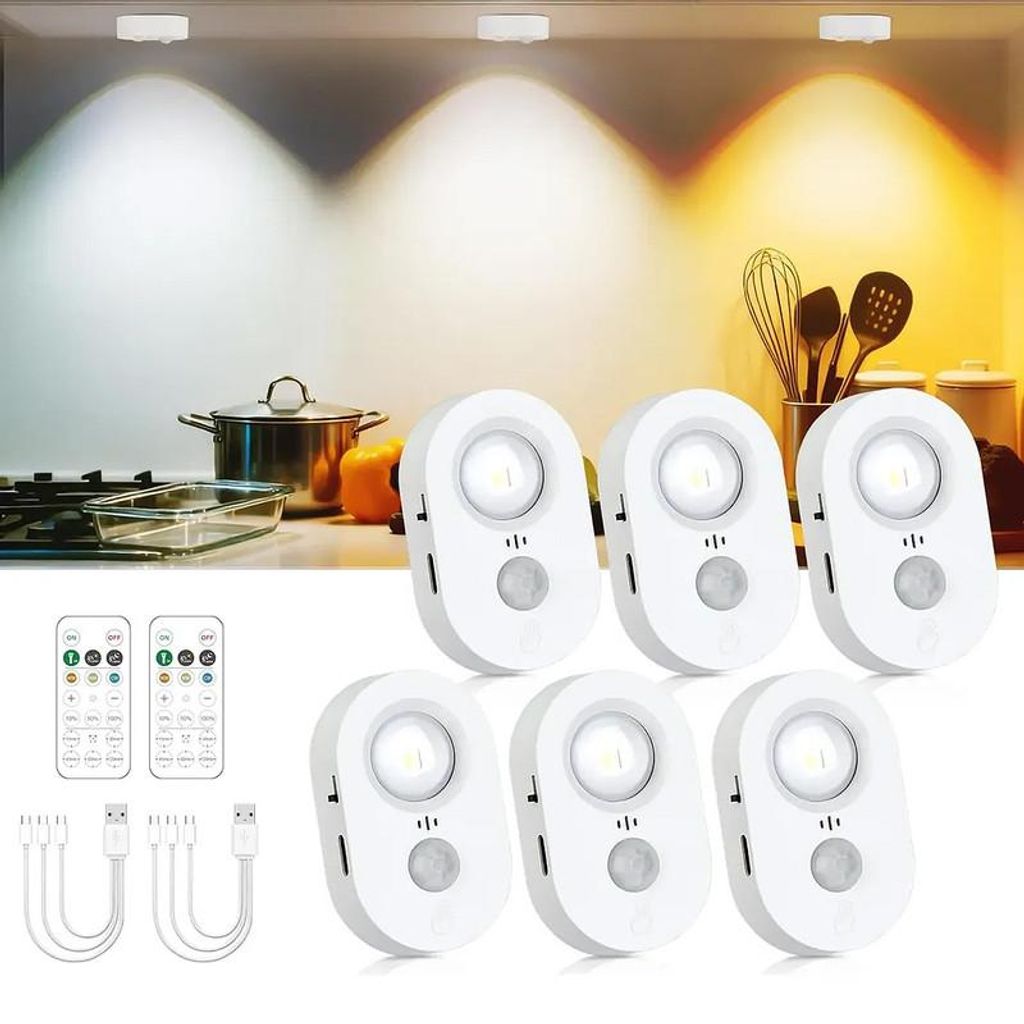 Wiederaufladbare LED Unterbauleuchte 6er Set mit Sensor Produktbild 