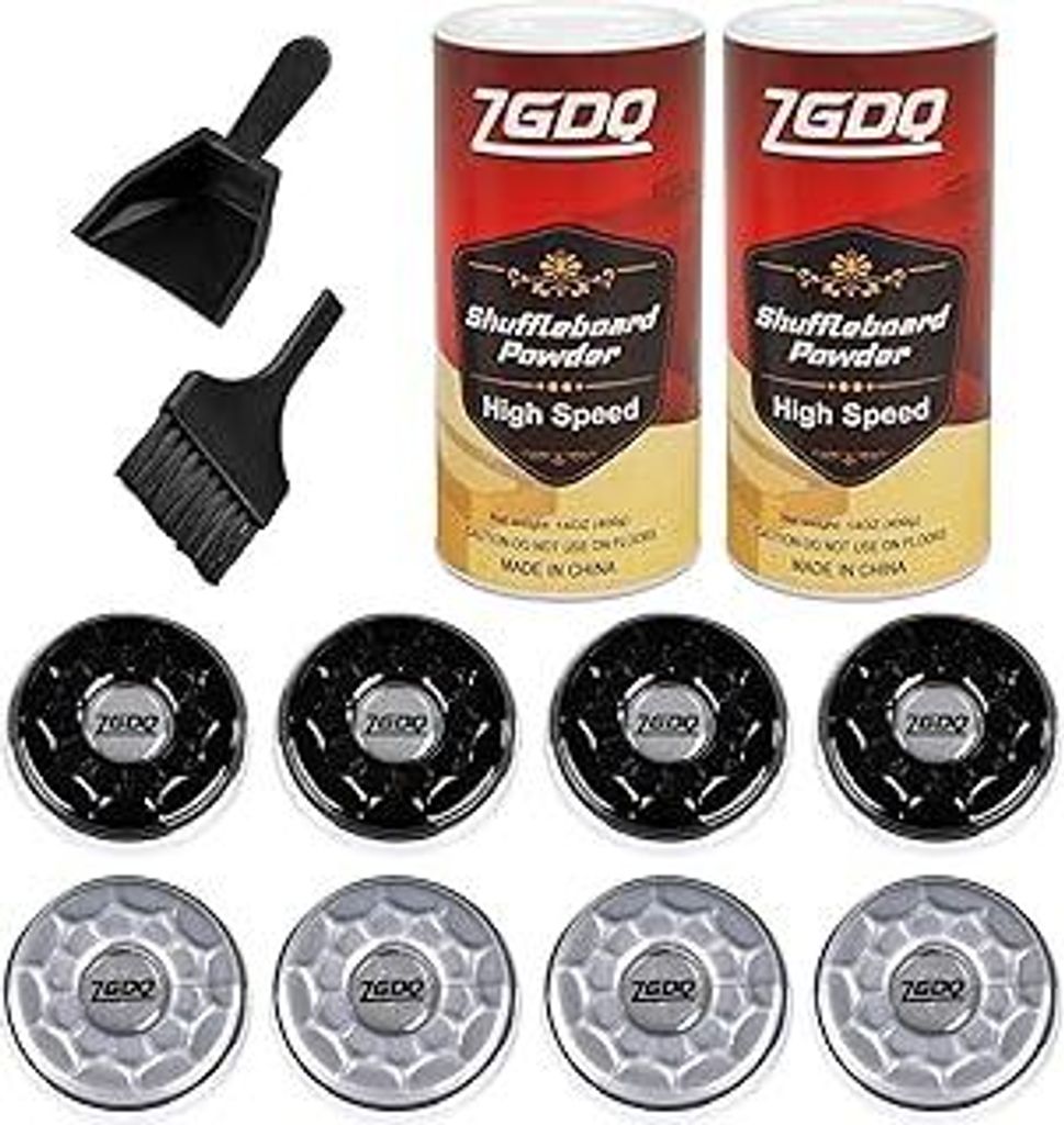 Shuffleboard-Wachspulver-Set mit Shuffleboard-Pucks und Mini-Kehrschaufel und Mini-Pinsel, 2 Stück