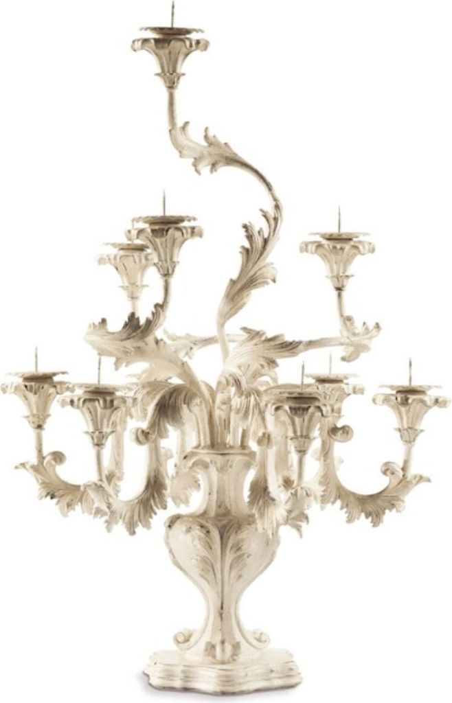 Casa Padrino Luxus Barock Kerzenhalter Weiß / Grau Ø 53 x H. 75 cm - Prunkvoller Barockstil Kerzenständer - Luxus Deko Accessoires im Barockstil...