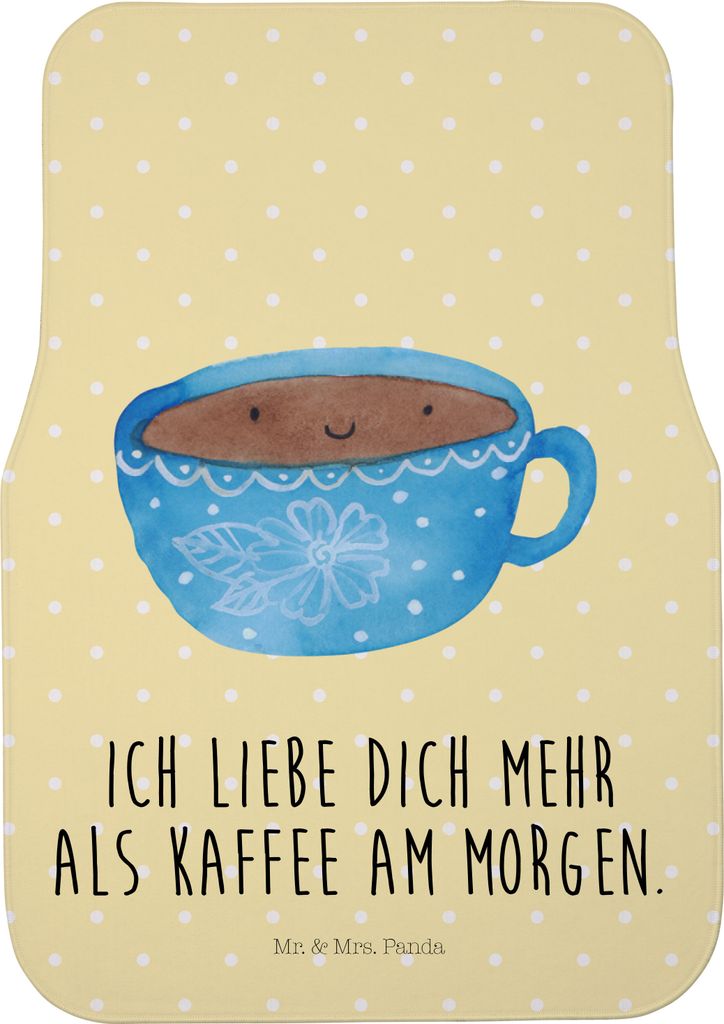 Mr. & Mrs. Panda Fußmatte Fürs Auto Kaffee Tasse - Gelb Pastell - Geschenk, Lustige Sprüche, Auto-Fußmatte, Liebe, Autoteppich, Geschmack, Glü...