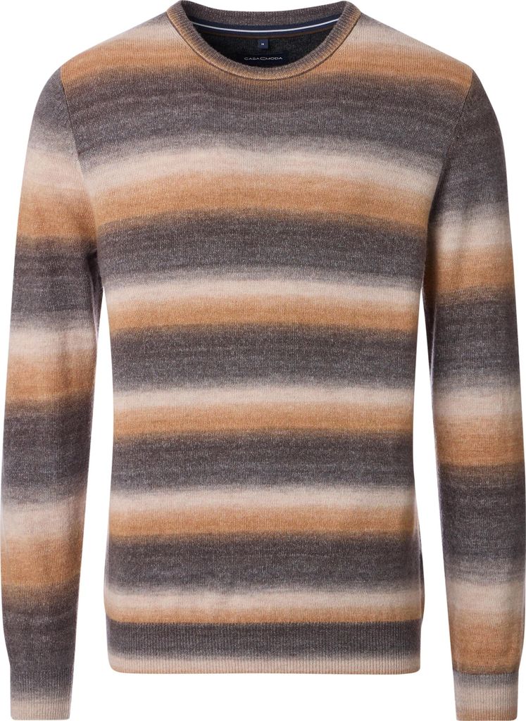 CASAMODA Herren Pullover Rundhals Regular Lammwollmix Anthrazit gestreift M
