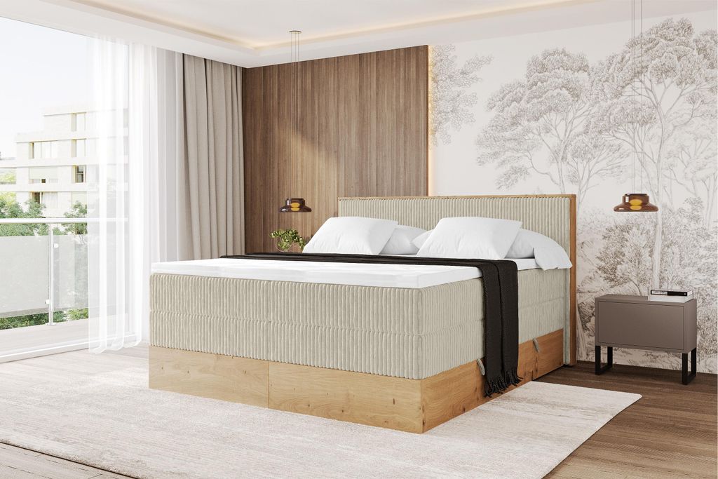 ALTDECOR BOXSPRINGBETT mit 2xBettkasten und Lattenrost, Topper, Boxbett, Polsterbett mit Bettkasten mit Stauraum und Kopfteil mit Matratze H3/H4 - ...
