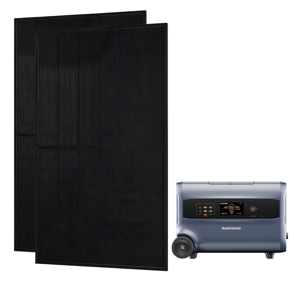 Runhood Balkonkraftwerk 1000W mit 2×500W Solarpanel & 2,4 kWh All-in-One F2400 Speicher ohne Halterung