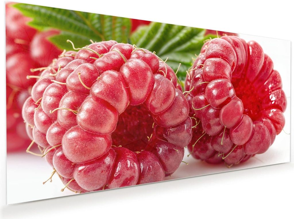 Glasbild 110x55cm in XXL für Wohnzimmer, Schlafzimmer Motiv Frische Himbeeren