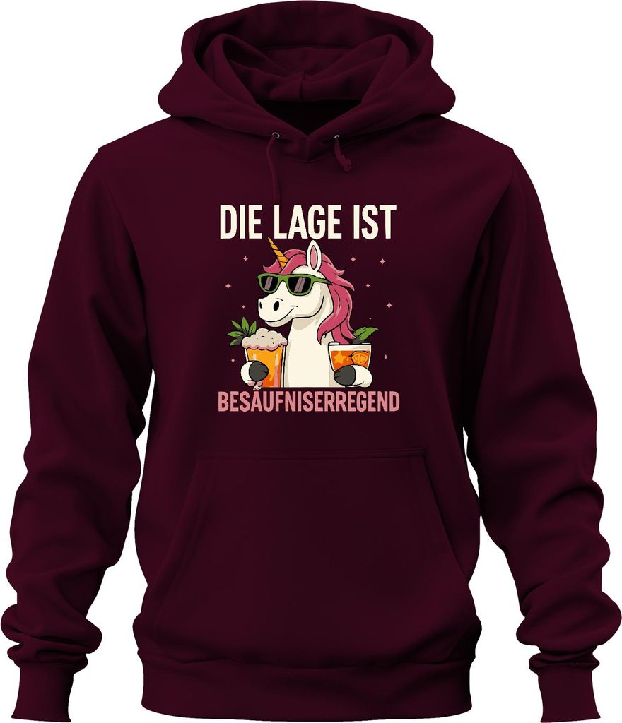 Die Lage ist besäufniserregend Einhorn Bier Party Cocktail Lustig Uni Hoodie Kapuzenpullover, Burgundy, XL