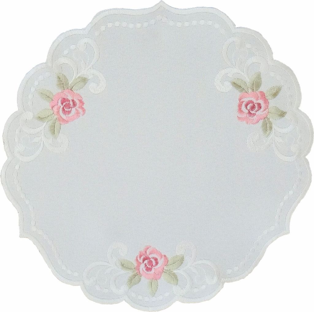 Tischdecke Tischtuch Stickerei Rosen Blüten Frühling Tischläufer Bogenrand 30 cm rund