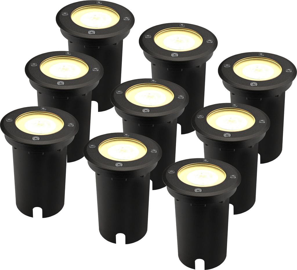 Ledvion 9er Pack Bodeneinbauleuchte, Runde LED Einbaustrahler, Schwarz, IP67, 5 Watt, 2700 Kelvin, 1m Kabel, GU10, LED Einbaustrahler Aussen, Teras...