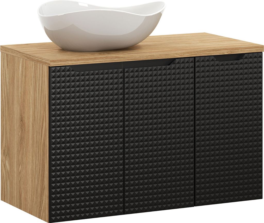 Waschtisch 90 cm in Eiche mit schwarz, LONDON-56-BLACK, mit Waschbecken