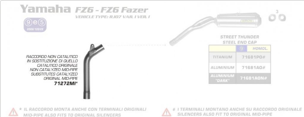 ARROW Racing-Zwischenrohr für Yamaha FZ6 2004-06 / FZ6 Fazer 2004-06, ohne Katalysator