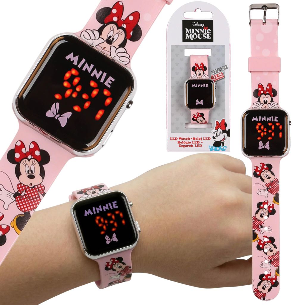 DISNEY Minnie Mouse LED-Armbanduhr für Mädchen, rosa Digitaluhr mit Datum und Uhrzeit