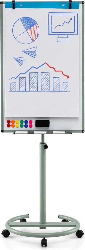 Flipchart-Ständer - Mobiles Whiteboard - 100 x 65 cm - Höhenverstellbar bis 192 cm - Magnetisch & trocken abwischbar - Rahmen aus Aluminiumlegierung