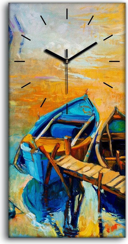 Wandkunst Leinwand Bild Uhr Geräuschlos Kunstdruck 30x60 Meer Sonnenuntergang - schwarze Hände