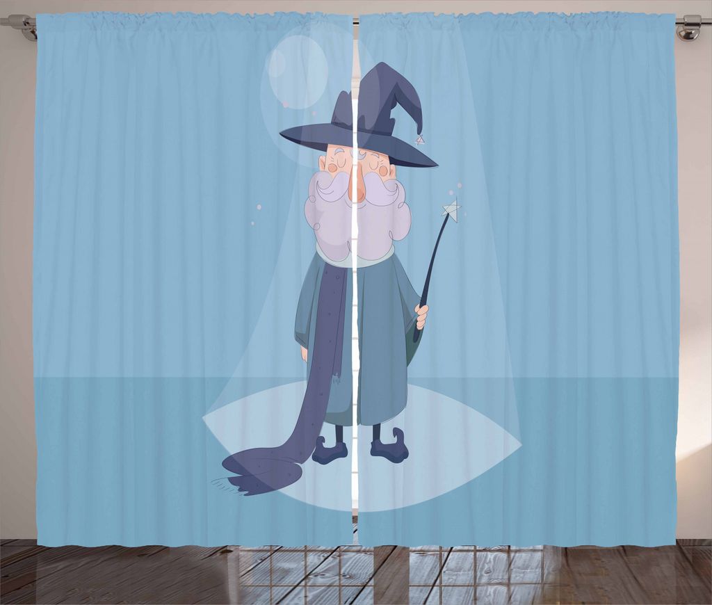 ABAKUHAUS Magier Rustikaler Gardine, Assistent Zauberstab, Schlafzimmer Kräuselband Vorhang mit Schlaufen und Haken, 280 x 245 cm, Blassblau Dunke...