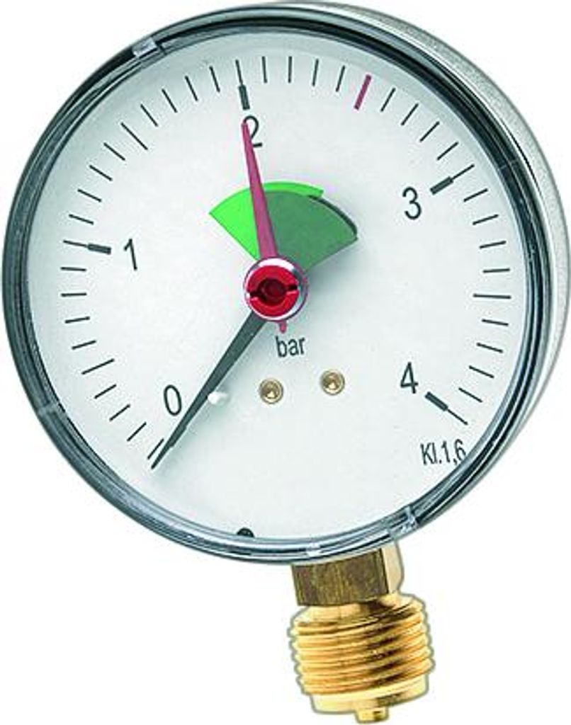 Watts Heizungsmanometer Anschluss unten d= 63mm, 3/8 , 0 - 4 bar