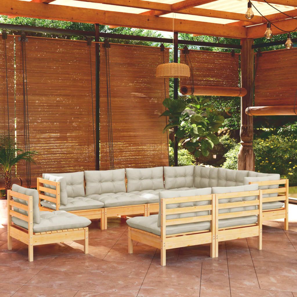 The Living Store 9-tlg. Garten-Lounge-Set mit Creme Kissen Massivholz Kiefer