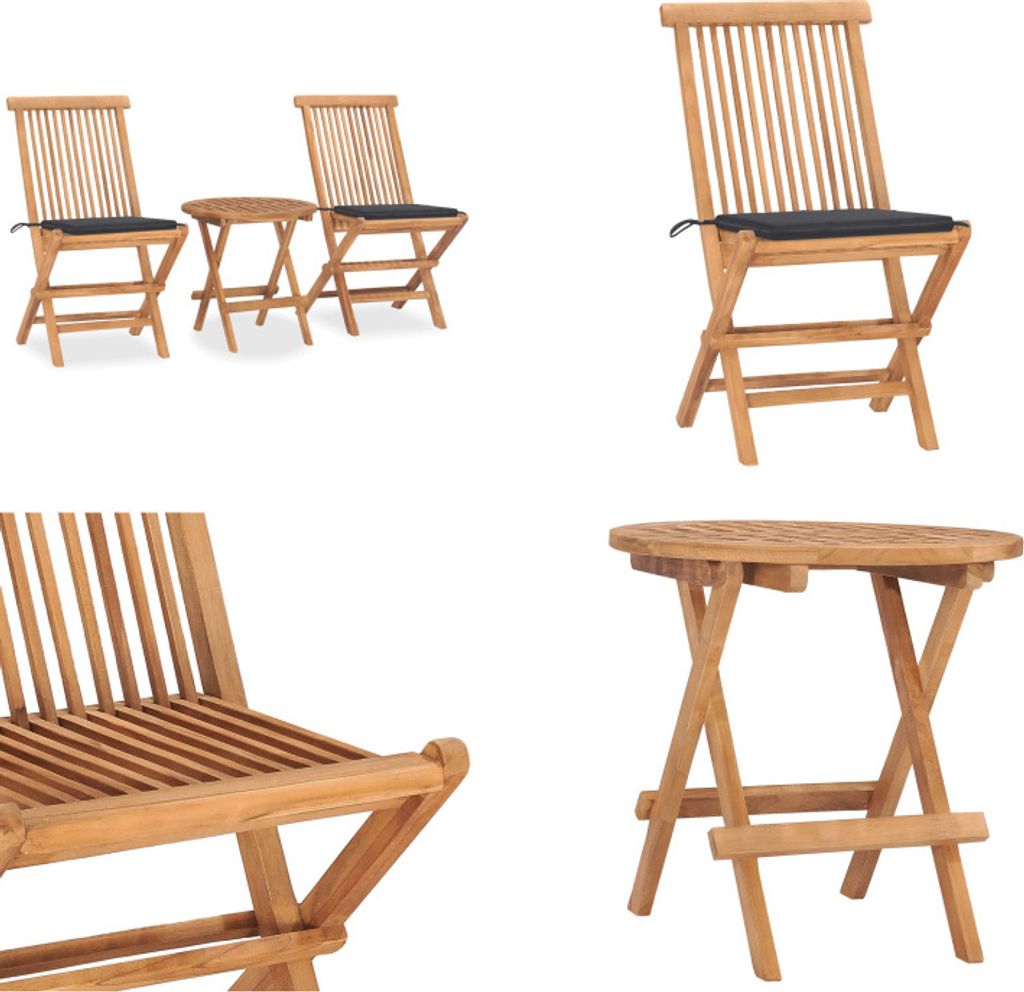 vidaXL 3 tlg. Garten Essgruppe mit Kissen Klappbar Massivholz Teak - Gartenmöbel-Set - Gartenmöbel-Sets - Gartentisch Und Stühle - Gartentische ...