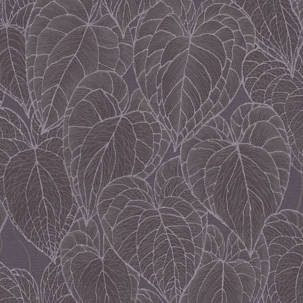 Blätter-Tapete Aubergine Silber - Vliestapete mit Blattmuster - Mustertapete modern livingwalls (KG-174631)